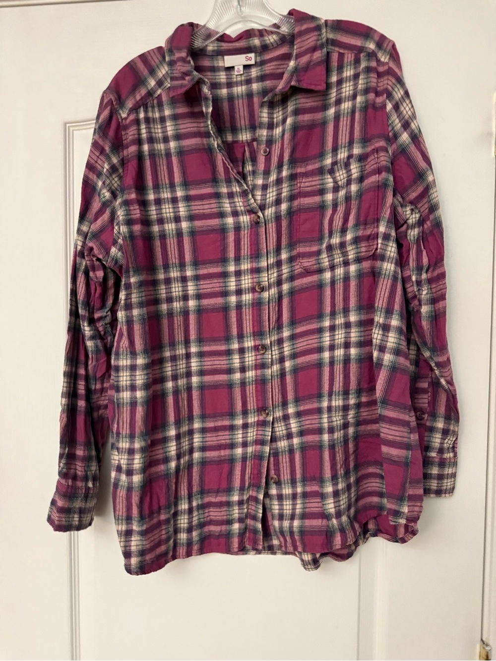 SO Girls Plaid Button-Down Shirt - Magenta, Cream, Gray